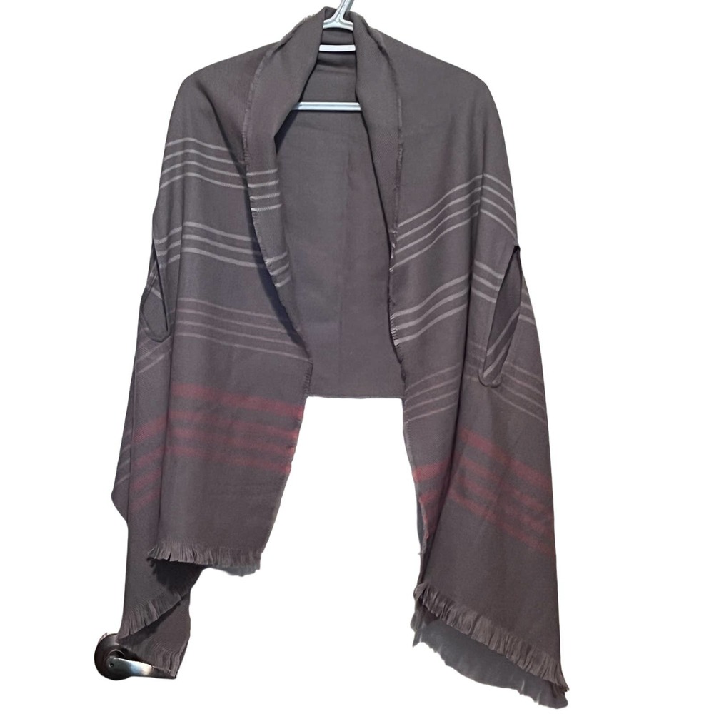 Serra Women's Pink Gray White Striped Wrap Arm Holes Fringed Hem